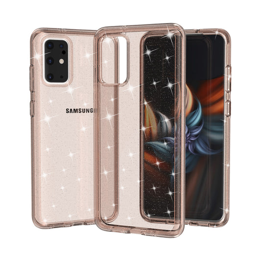 Glittery Powder PC TPU Hybrid Phone Case Covering for Samsung Galaxy S20 Plus/S20 Plus 5G - Gold