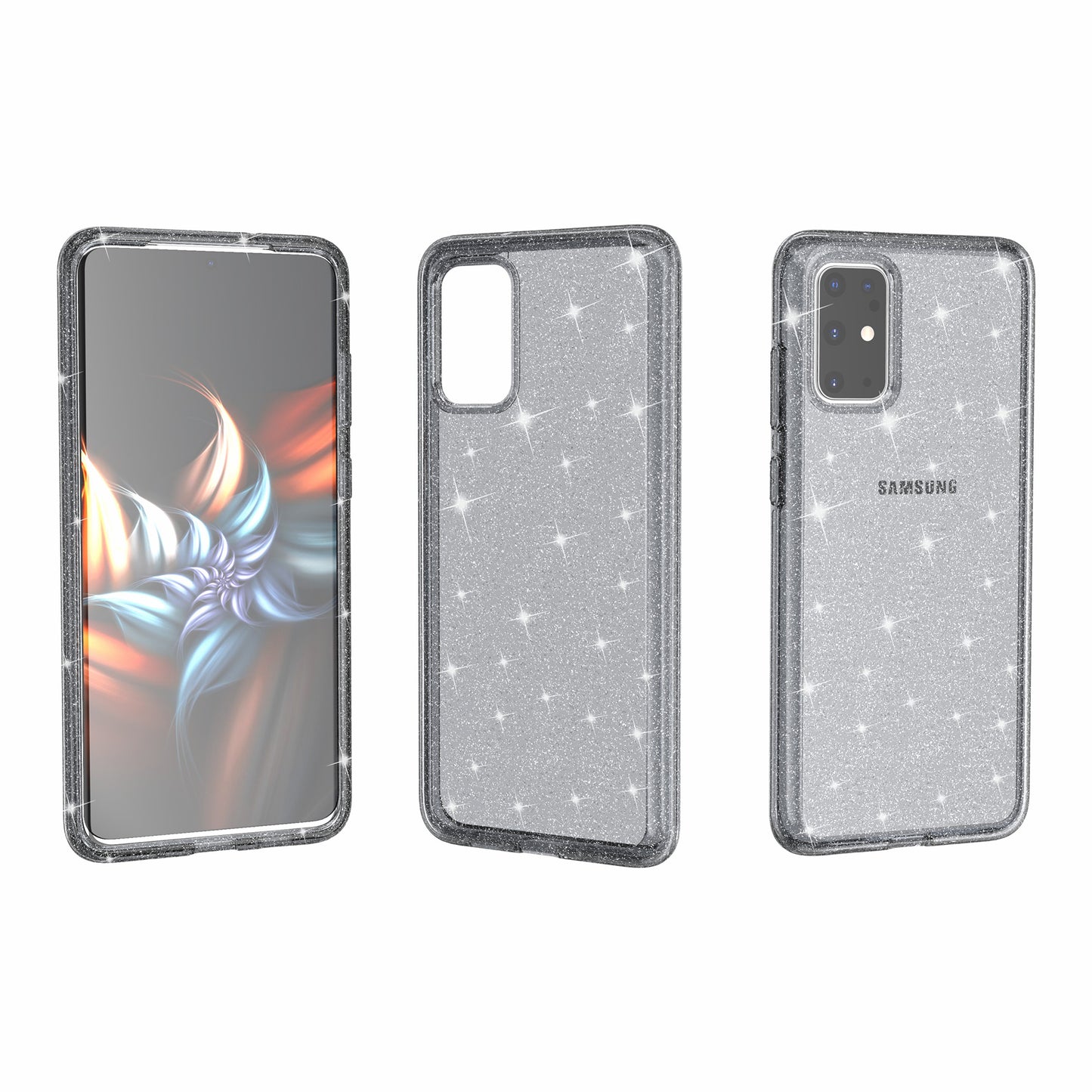 Glittery Powder PC TPU Combo Phone Case Covering for Samsung Galaxy S20 4G/S20 5G - Black