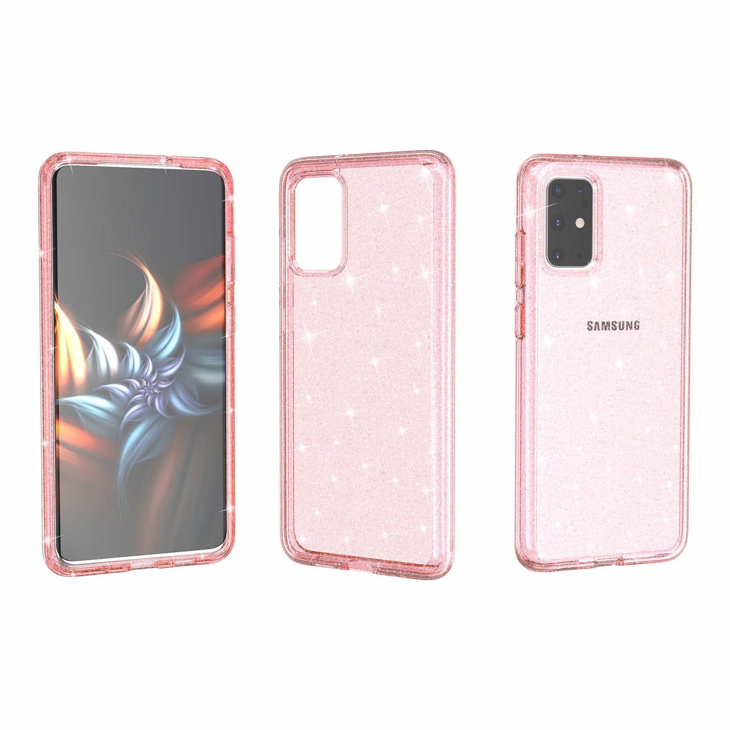 Glittery Powder PC TPU Combo Phone Case Covering for Samsung Galaxy S20 4G/S20 5G - Pink