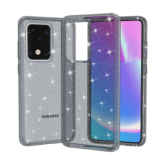 Glittery Powder PC TPU Hybrid Phone Case Covering for Samsung Galaxy S20 Ultra - Black