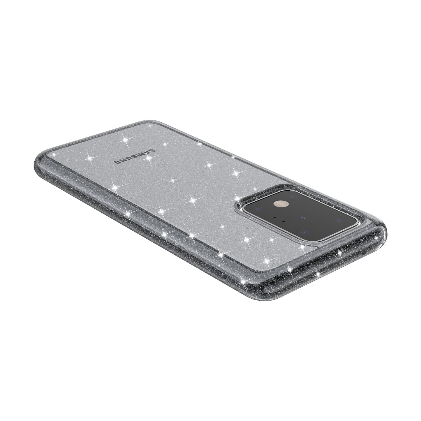 Glittery Powder PC TPU Hybrid Phone Case Covering for Samsung Galaxy S20 Ultra - Black
