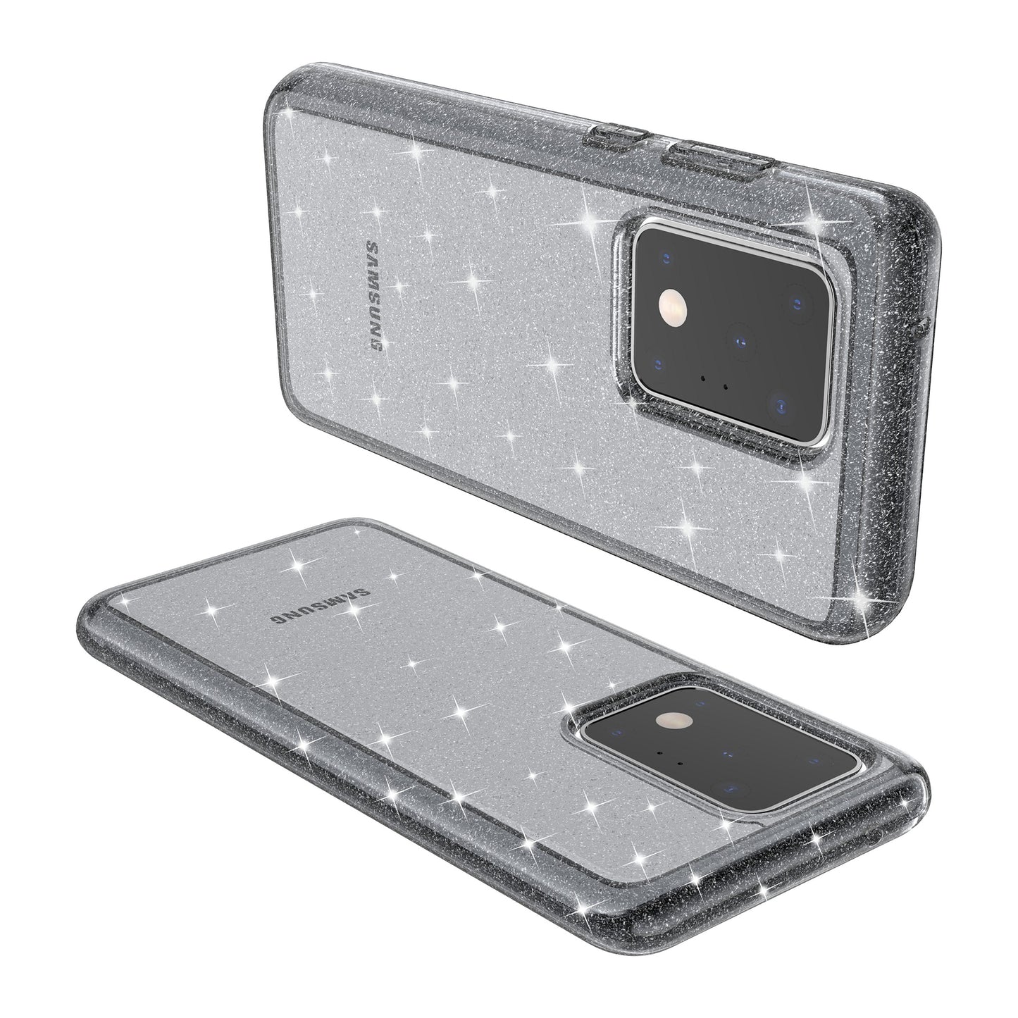 Glittery Powder PC TPU Hybrid Phone Case Covering for Samsung Galaxy S20 Ultra - Black