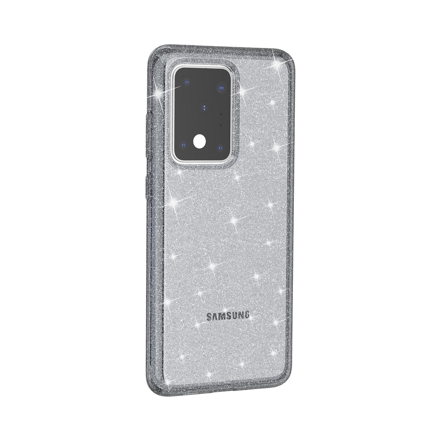 Glittery Powder PC TPU Hybrid Phone Case Covering for Samsung Galaxy S20 Ultra - Black