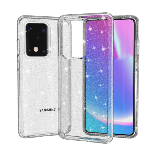Glittery Powder PC TPU Hybrid Phone Case Covering for Samsung Galaxy S20 Ultra - Grey