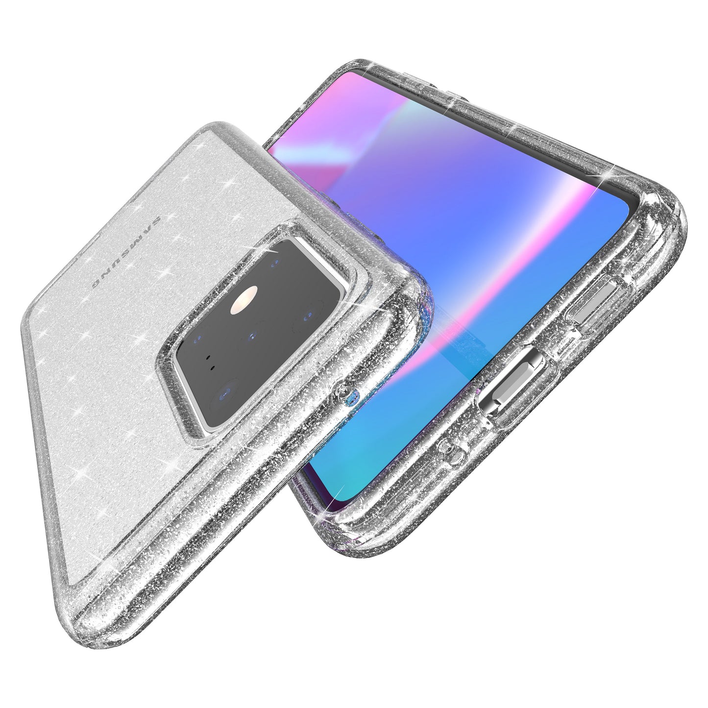 Glittery Powder PC TPU Hybrid Phone Case Covering for Samsung Galaxy S20 Ultra - Grey