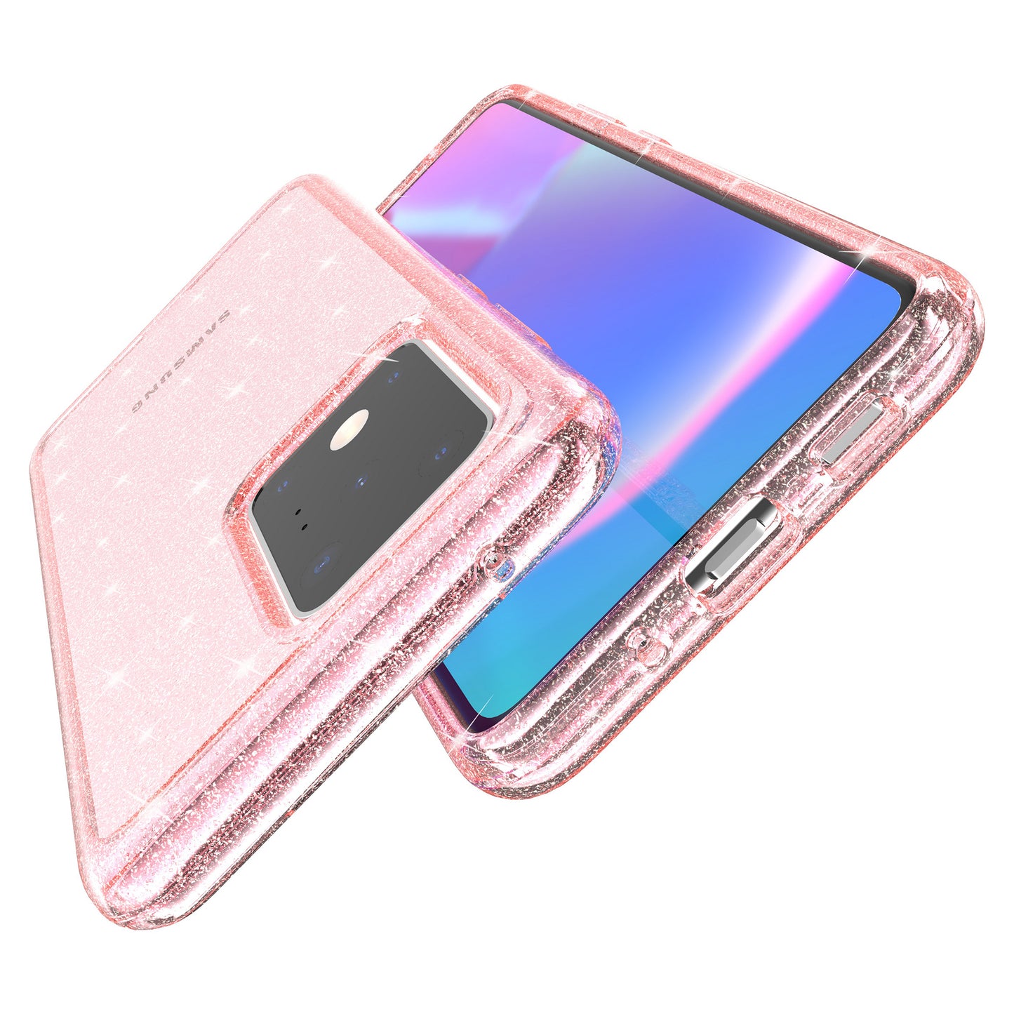 Glittery Powder PC TPU Hybrid Phone Case Covering for Samsung Galaxy S20 Ultra - Pink