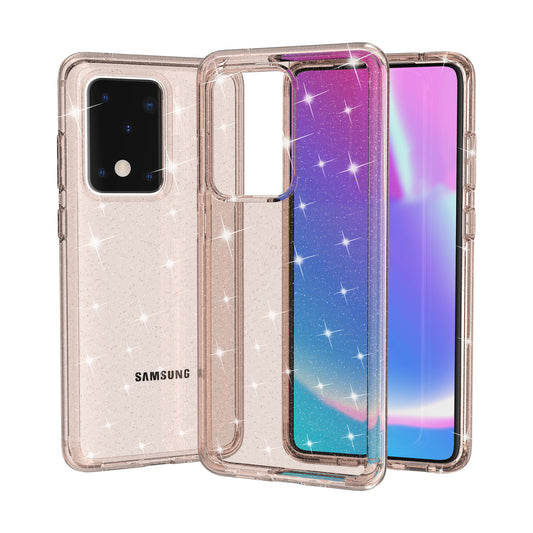Glittery Powder PC TPU Hybrid Phone Case Covering for Samsung Galaxy S20 Ultra - Gold