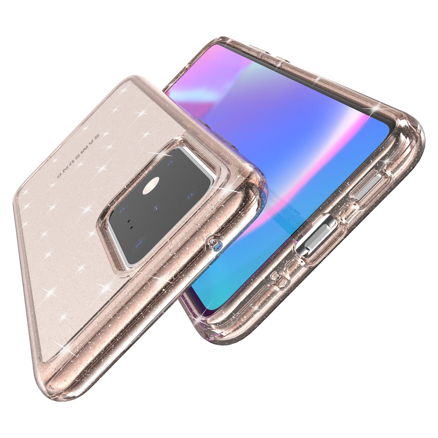 Glittery Powder PC TPU Hybrid Phone Case Covering for Samsung Galaxy S20 Ultra - Gold