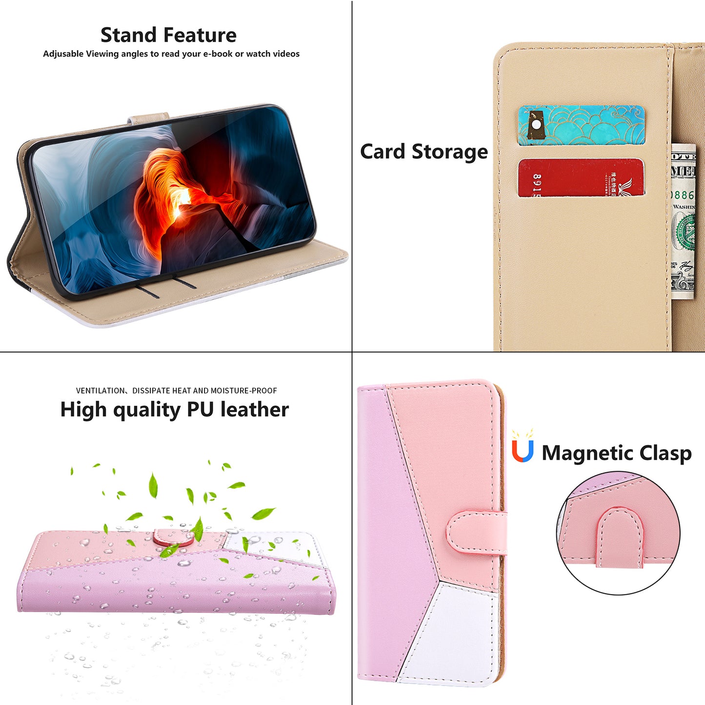 Tricolor PU Leather Unique Wallet Stand Case for Samsung Galaxy S20 4G/S20 5G - Purple/Pink/White