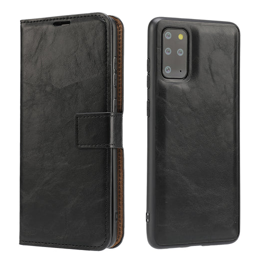 Crazy Horse Skin Unique Leather Wallet Case for Samsung Galaxy S20 Plus/S20 Plus 5G - Black