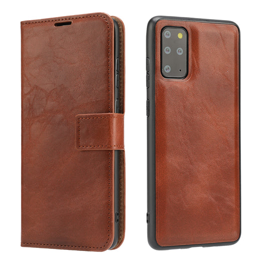 Crazy Horse Skin Unique Leather Wallet Case for Samsung Galaxy S20 Plus/S20 Plus 5G - Brown