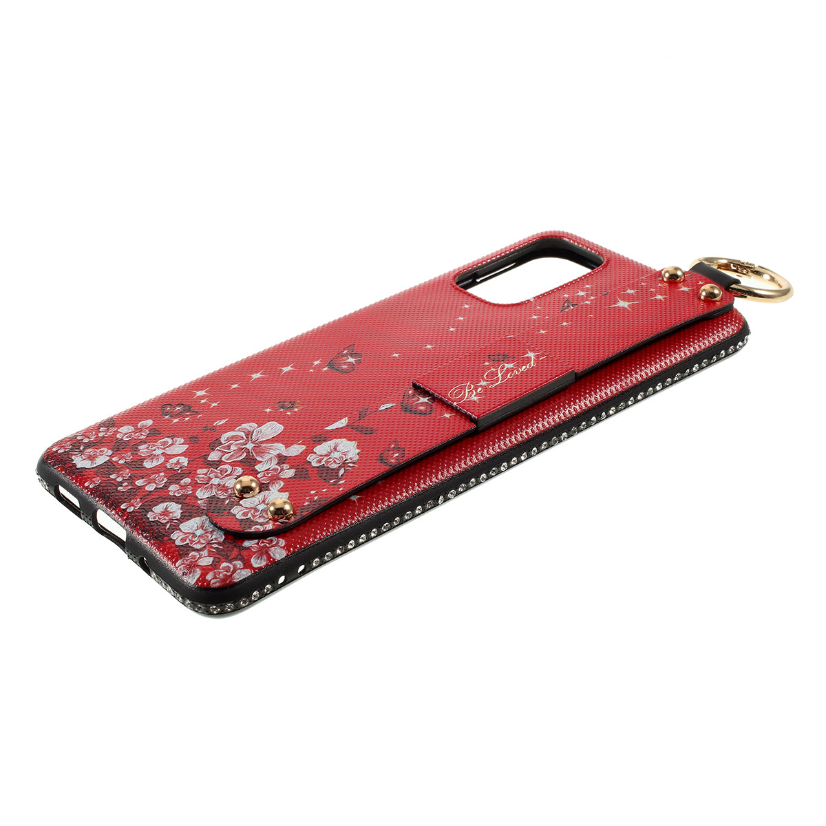 For Samsung Galaxy S20 Plus Flower Pattern Rhinestone Decor TPU Shell with Hand Strap - Red
