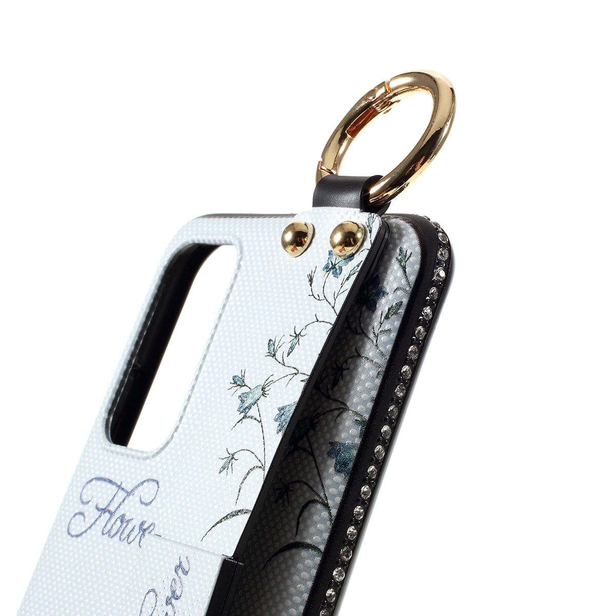 For Samsung Galaxy S20 Plus Flower Pattern Rhinestone Decor TPU Shell with Hand Strap - White