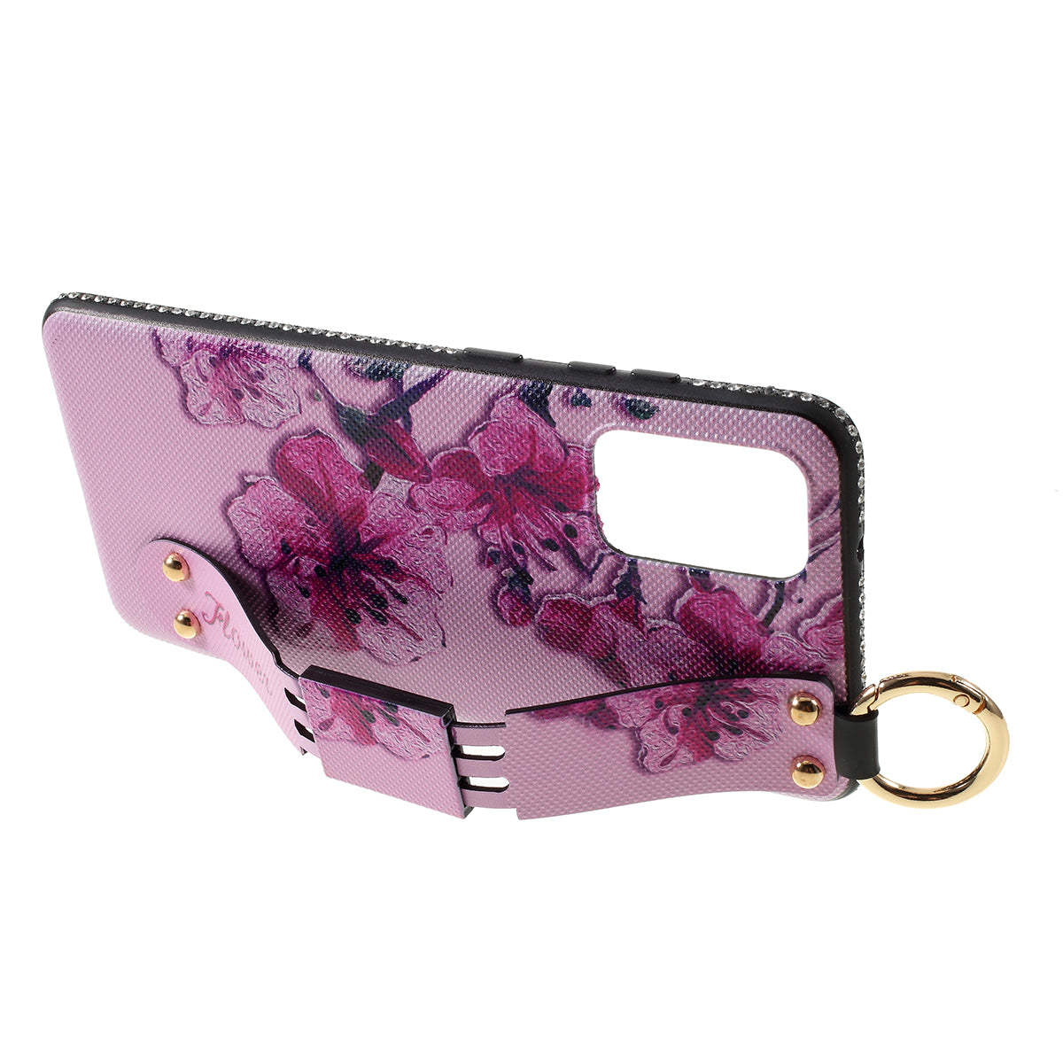 For Samsung Galaxy S20 Plus Flower Pattern Rhinestone Decor TPU Shell with Hand Strap - Pink