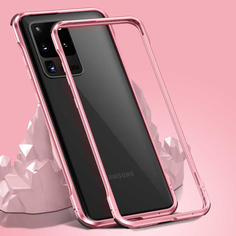 Le-Lock Series Shockproof Buckle Metal Frame Cover for Samsung Galaxy S20 Ultra - Rose Gold