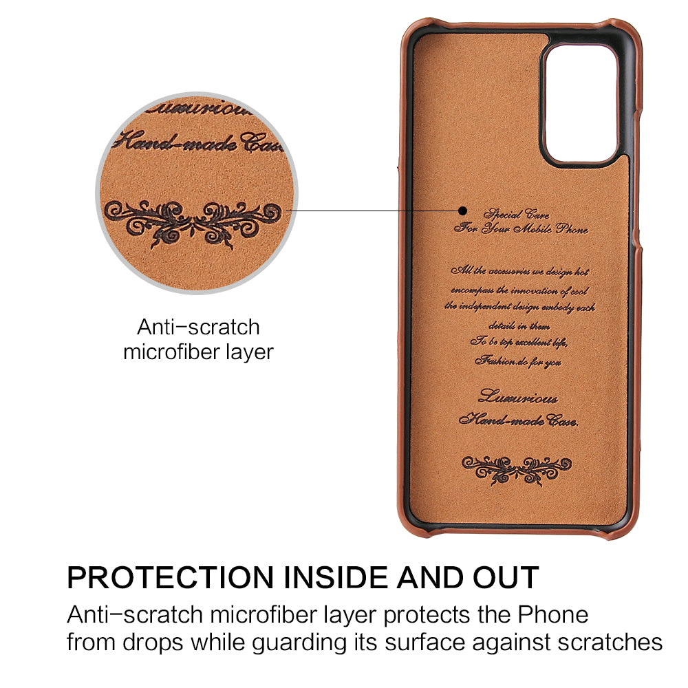 FIERRE SHANN Knight Oil Wax Genuine Leather Coated Card Holder PC Case for Samsung Galaxy S20 Plus - Brown