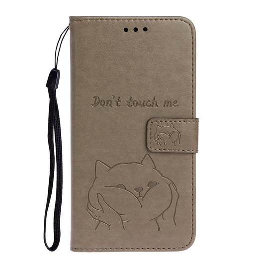 Imprint Dog Leather Wallet Stand Case for Samsung Galaxy S20 Plus - Grey