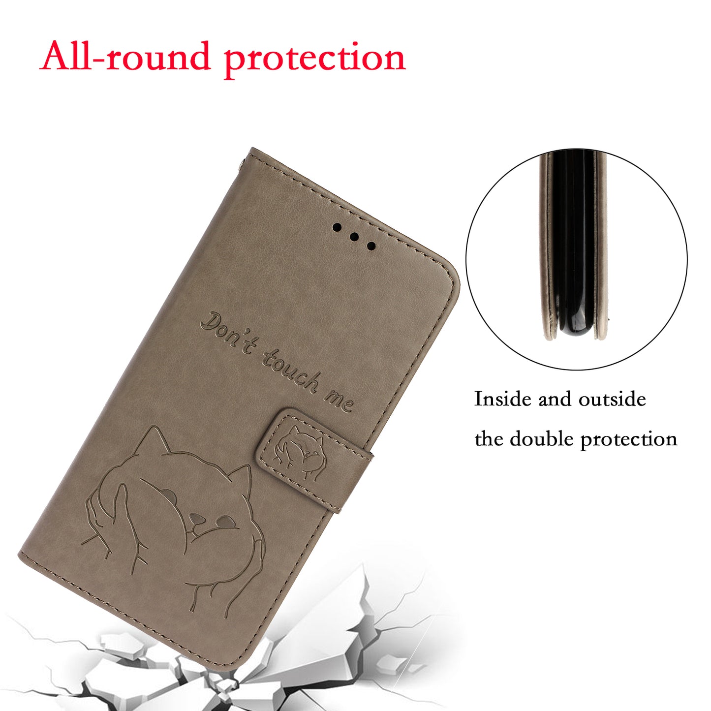 Imprint Dog Leather Wallet Stand Case for Samsung Galaxy S20 Plus - Grey