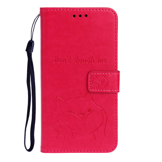 Imprint Dog Leather Wallet Stand Case for Samsung Galaxy S20 Plus - Red