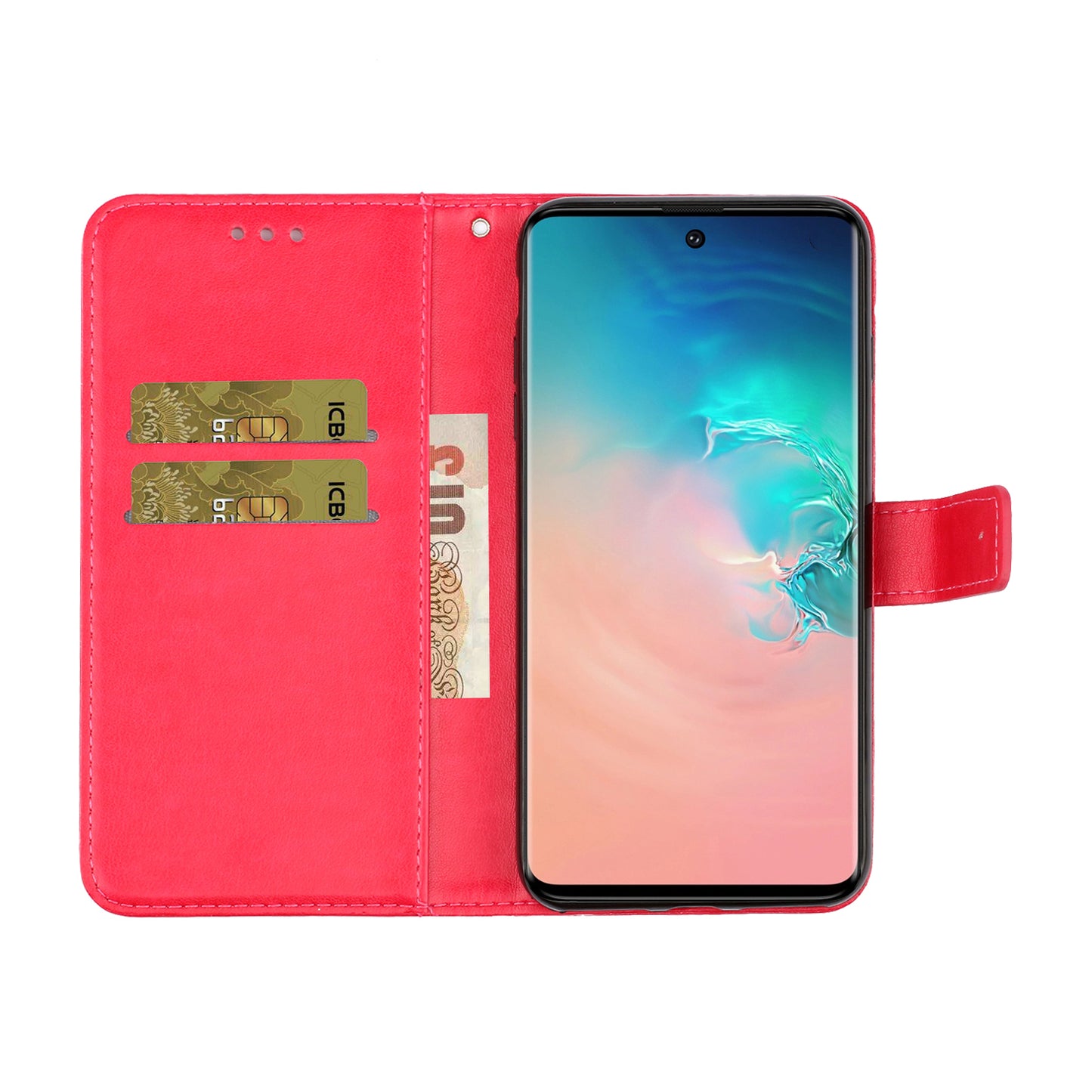 Imprint Dog Leather Wallet Stand Case for Samsung Galaxy S20 Plus - Red