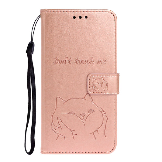 Imprint Dog Leather Wallet Stand Case for Samsung Galaxy S20 Plus - Rose Gold