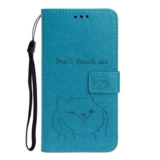 Imprint Dog Leather Wallet Stand Case for Samsung Galaxy S20 Plus - Blue