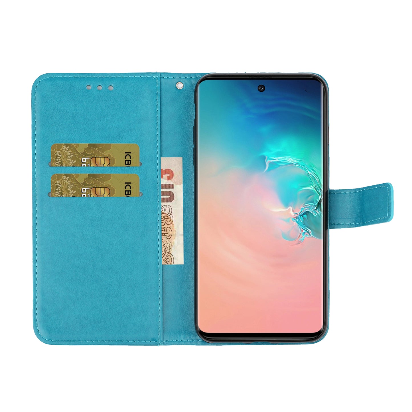 Imprint Dog Leather Wallet Stand Case for Samsung Galaxy S20 Plus - Blue
