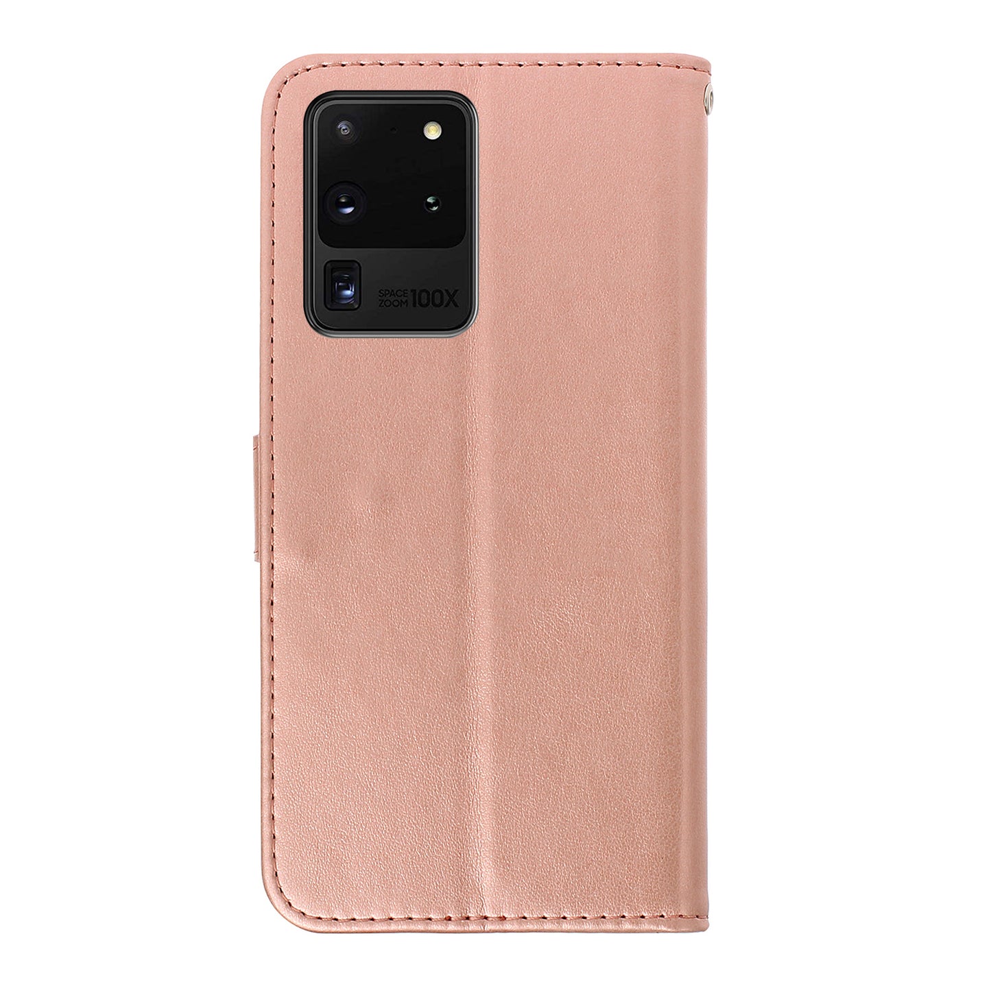 Imprint Dog Cell Phone Leather Wallet Case for Samsung Galaxy S20 Ultra - Rose Gold