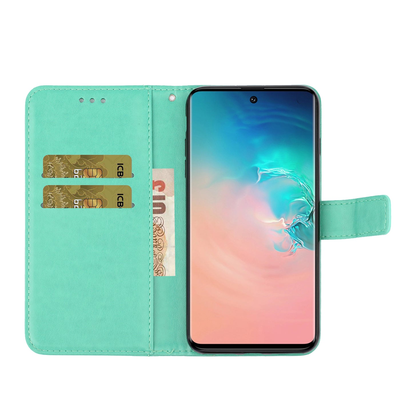 Imprint Dog Cell Phone Leather Wallet Case for Samsung Galaxy S20 Ultra - Cyan