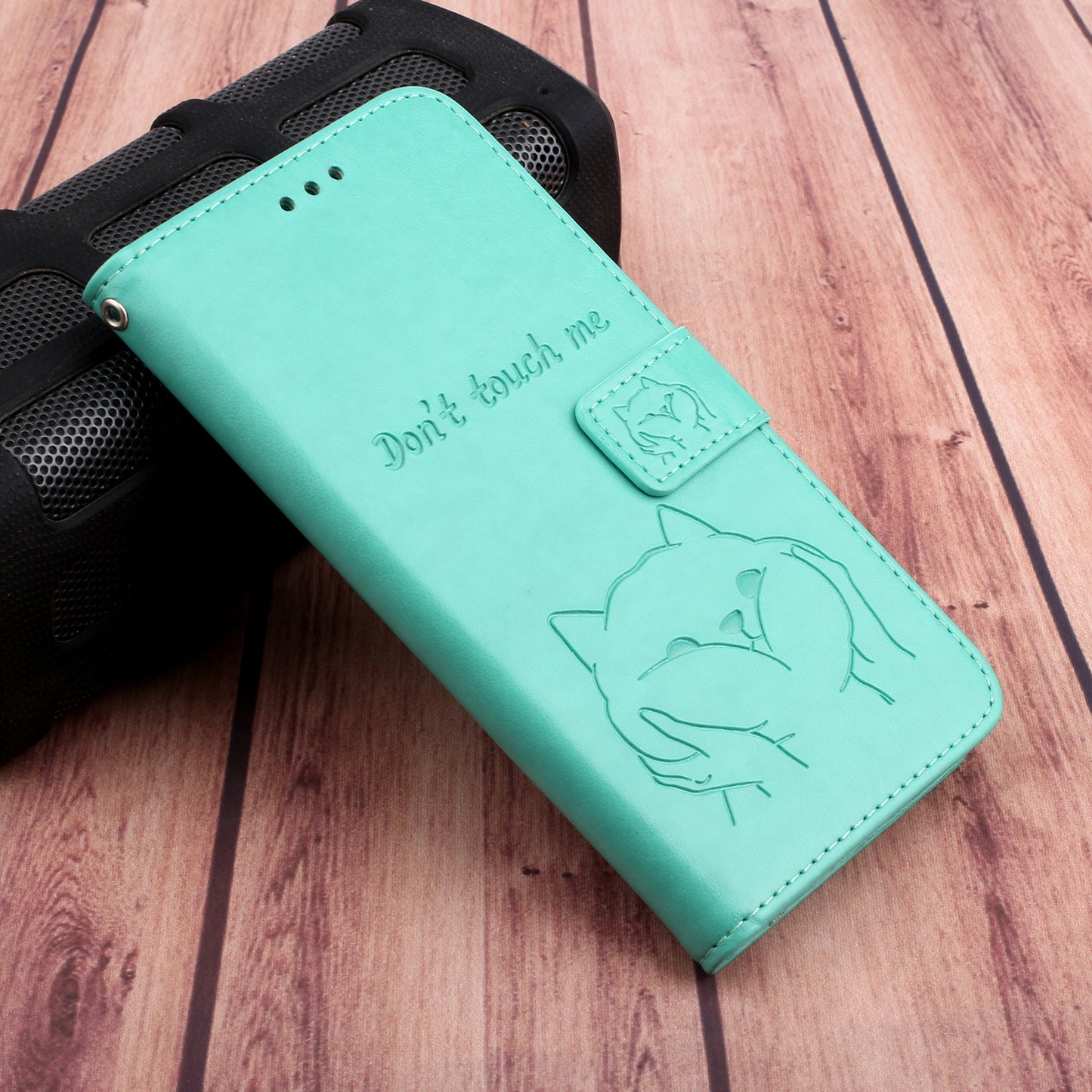 Imprint Dog Cell Phone Leather Wallet Case for Samsung Galaxy S20 Ultra - Cyan