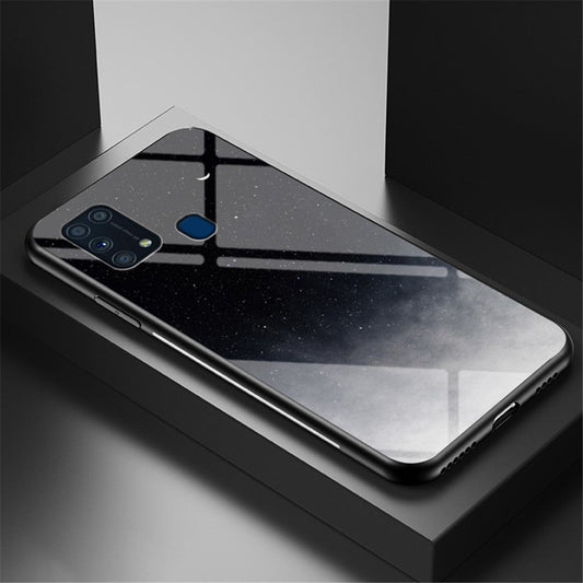 Starry Sky Tempered Glass + PC + TPU Combo Case for Samsung Galaxy M31 - Starry Crescent Moon