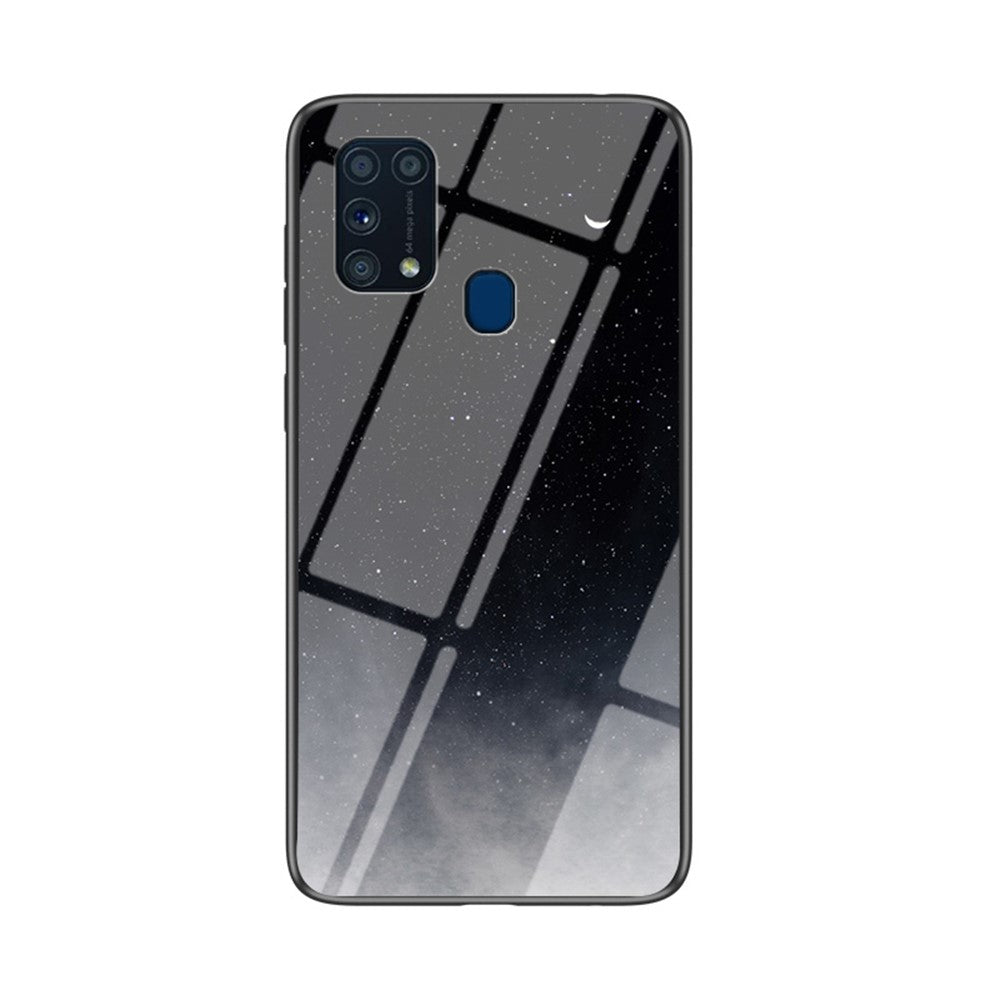 Starry Sky Tempered Glass + PC + TPU Combo Case for Samsung Galaxy M31 - Starry Crescent Moon