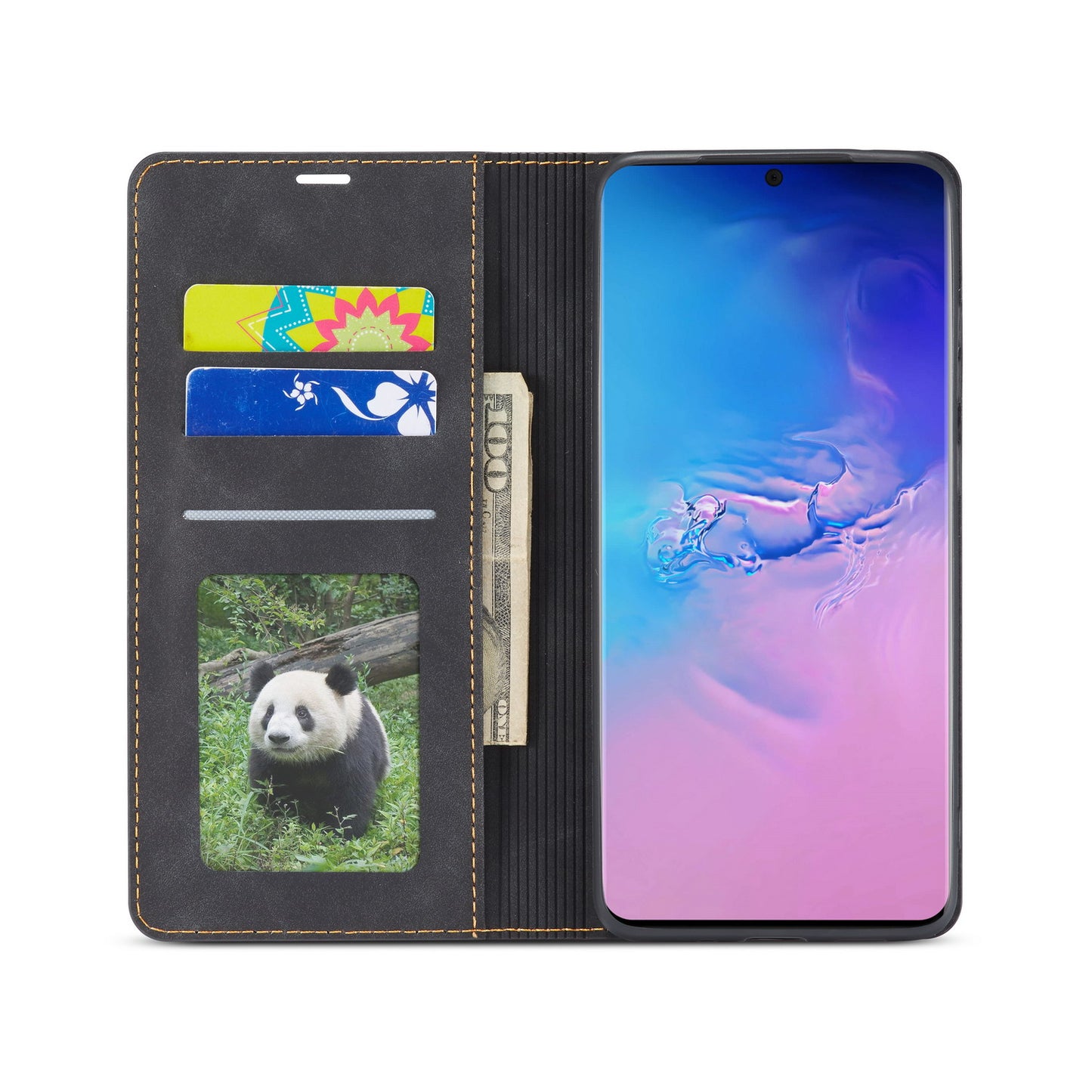 FORWENW Fantasy Series Silky Touch Leather Stand Case with Card Slots for Samsung Galaxy S20 4G/S20 5G - Black