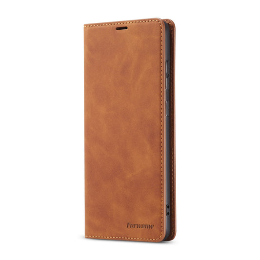 FORWENW Fantasy Series Silky Touch Leather Stand Case with Card Slots for Samsung Galaxy S20 4G/S20 5G - Brown