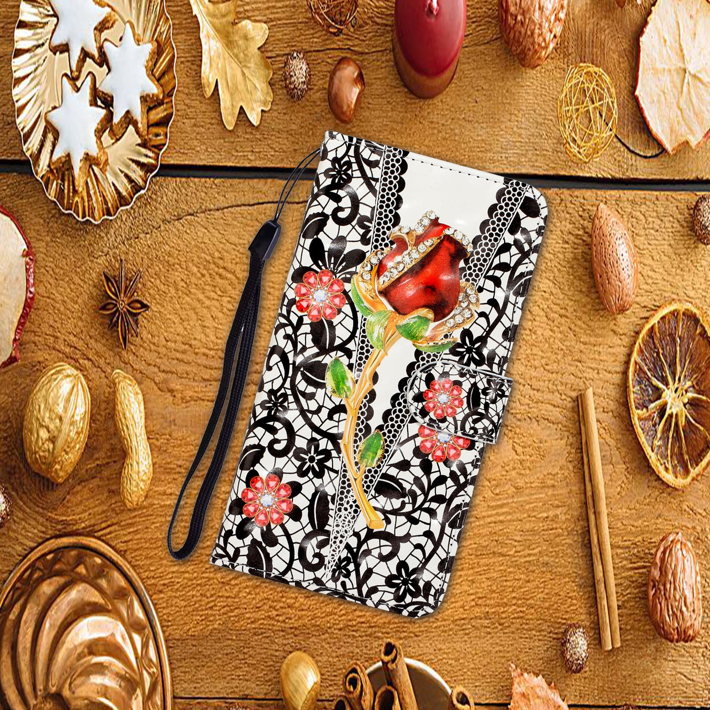 Light Spot Decor Patterned PU Leather Wallet Case Phone Covering for Samsung Galaxy S20 Ultra - Diamond Rose