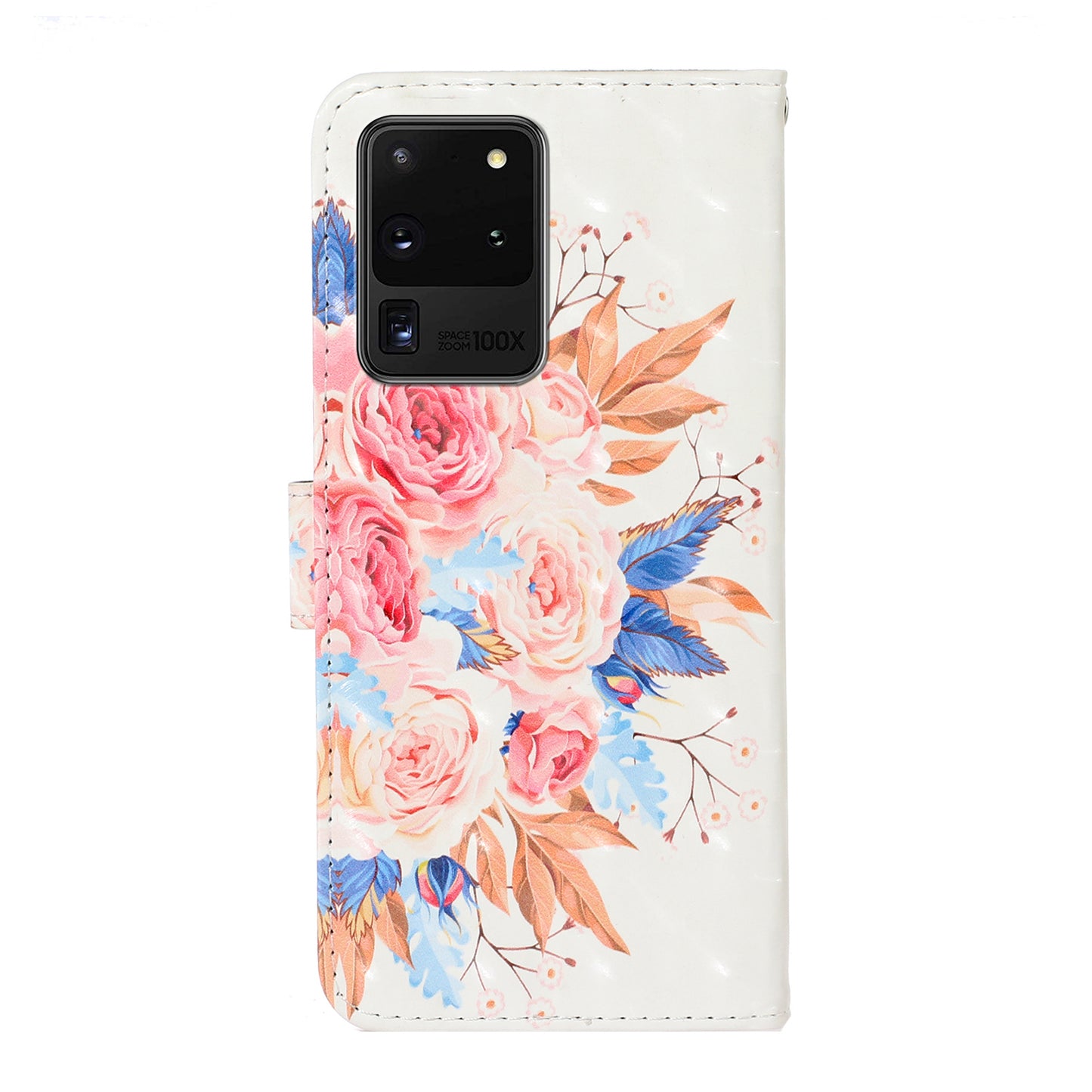 Light Spot Decor Patterned PU Leather Wallet Case Phone Covering for Samsung Galaxy S20 Ultra - Flowers Bloom