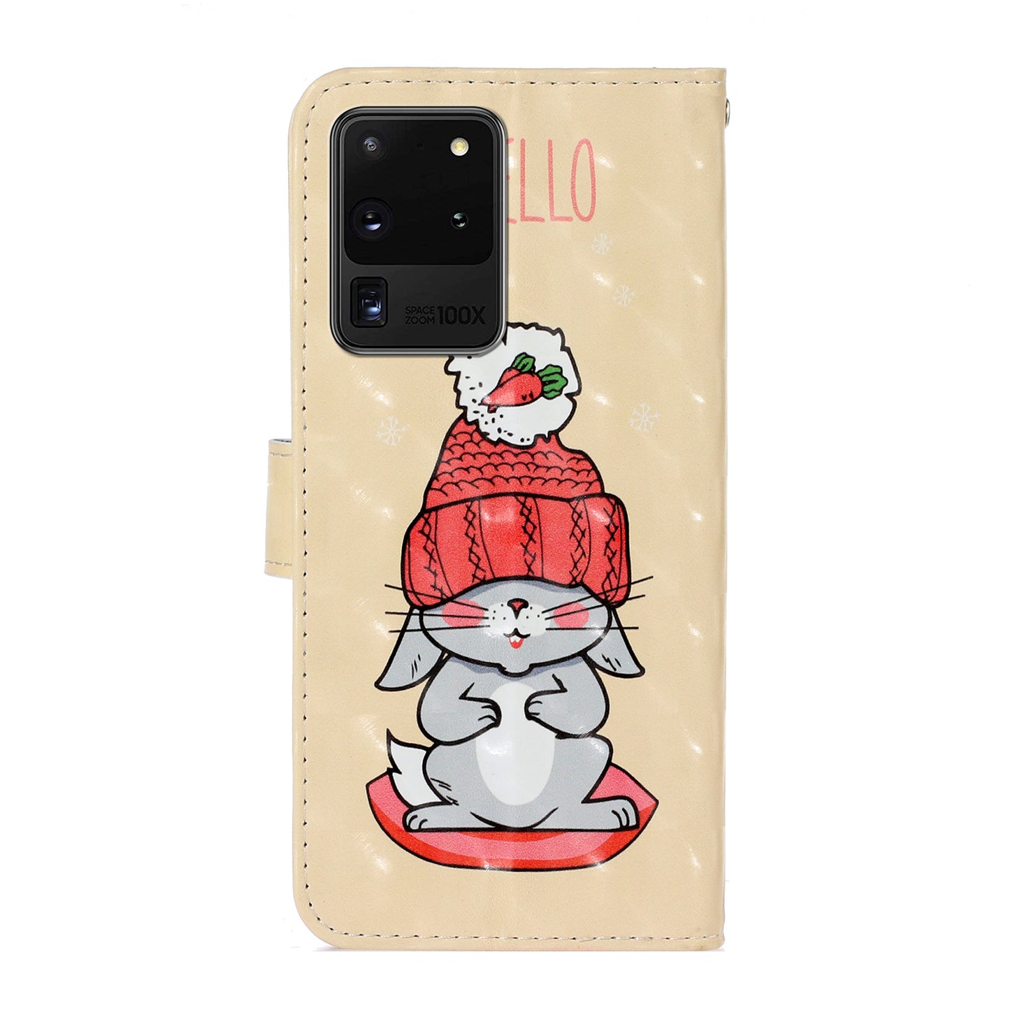 Light Spot Decor Patterned PU Leather Wallet Case Phone Covering for Samsung Galaxy S20 Ultra - Rabbit