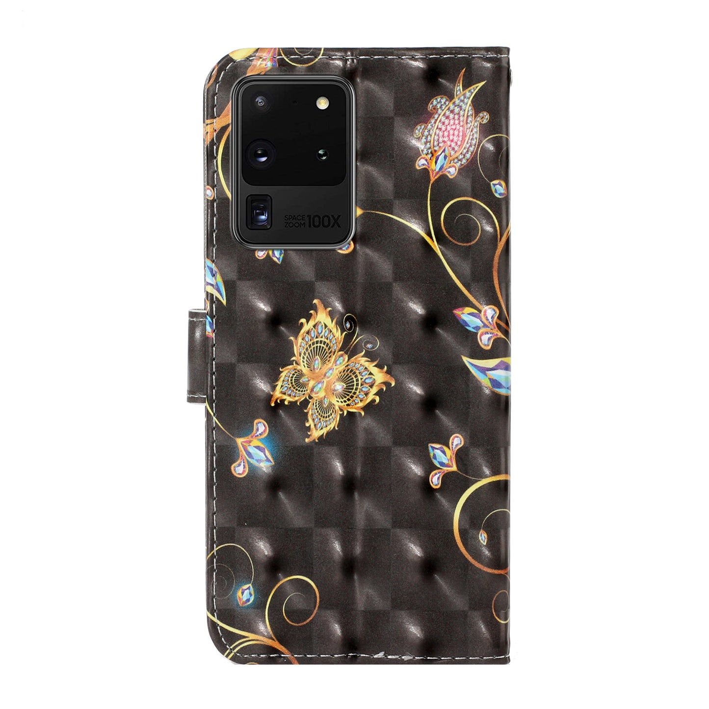 Light Spot Decor Patterned PU Leather Wallet Case Phone Covering for Samsung Galaxy S20 Ultra - Crystal Flower