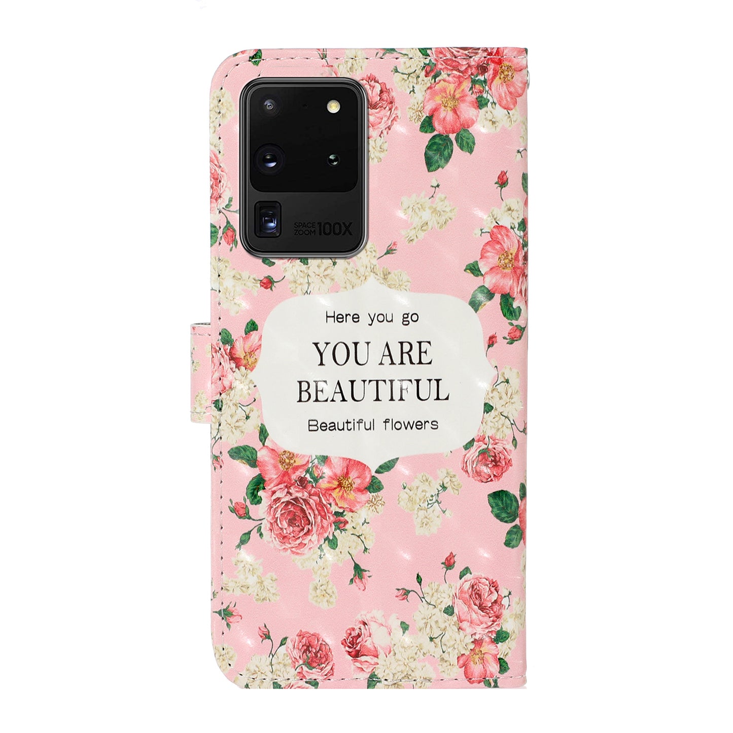 Light Spot Decor Patterned PU Leather Wallet Case Phone Covering for Samsung Galaxy S20 Ultra - Beautiful Flower