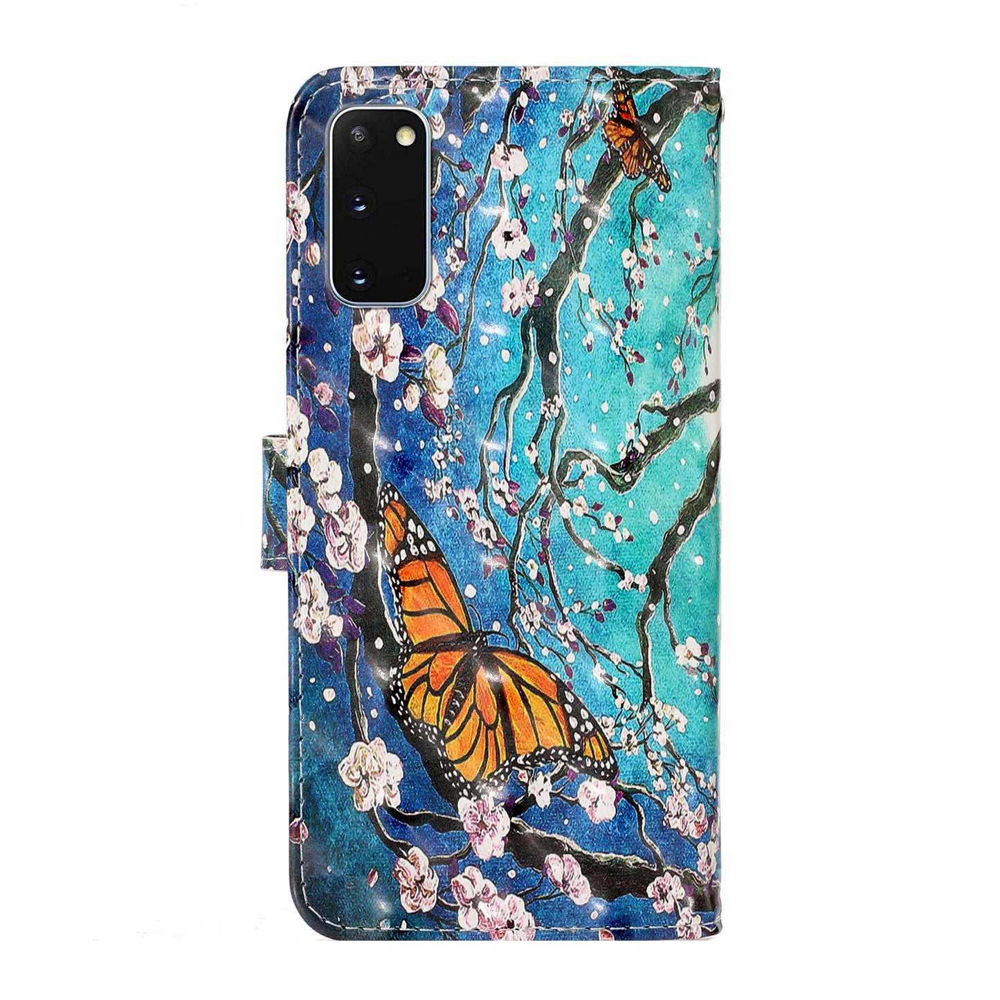 Light Spot Decor Patterned Leather Wallet Cover for Samsung Galaxy S20 4G/S20 5G - Yellow Butterfly and Flower