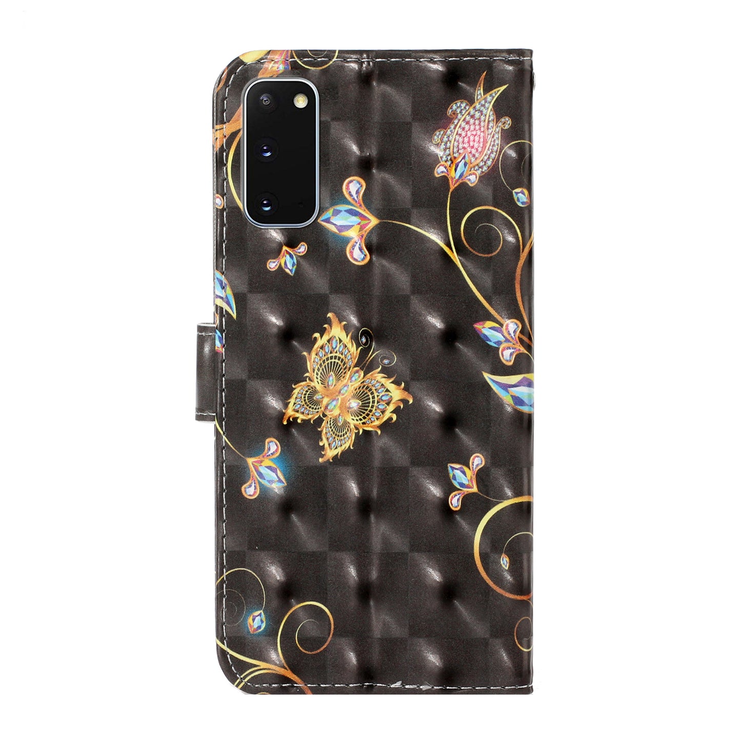 Light Spot Decor Patterned Leather Wallet Cover for Samsung Galaxy S20 4G/S20 5G - Butterfly and Flower
