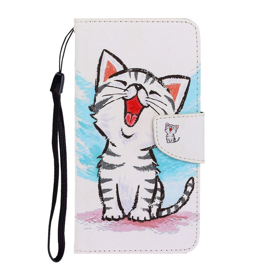 Pattern Printing Leather Wallet Case for Samsung Galaxy M11 - Happy Cat