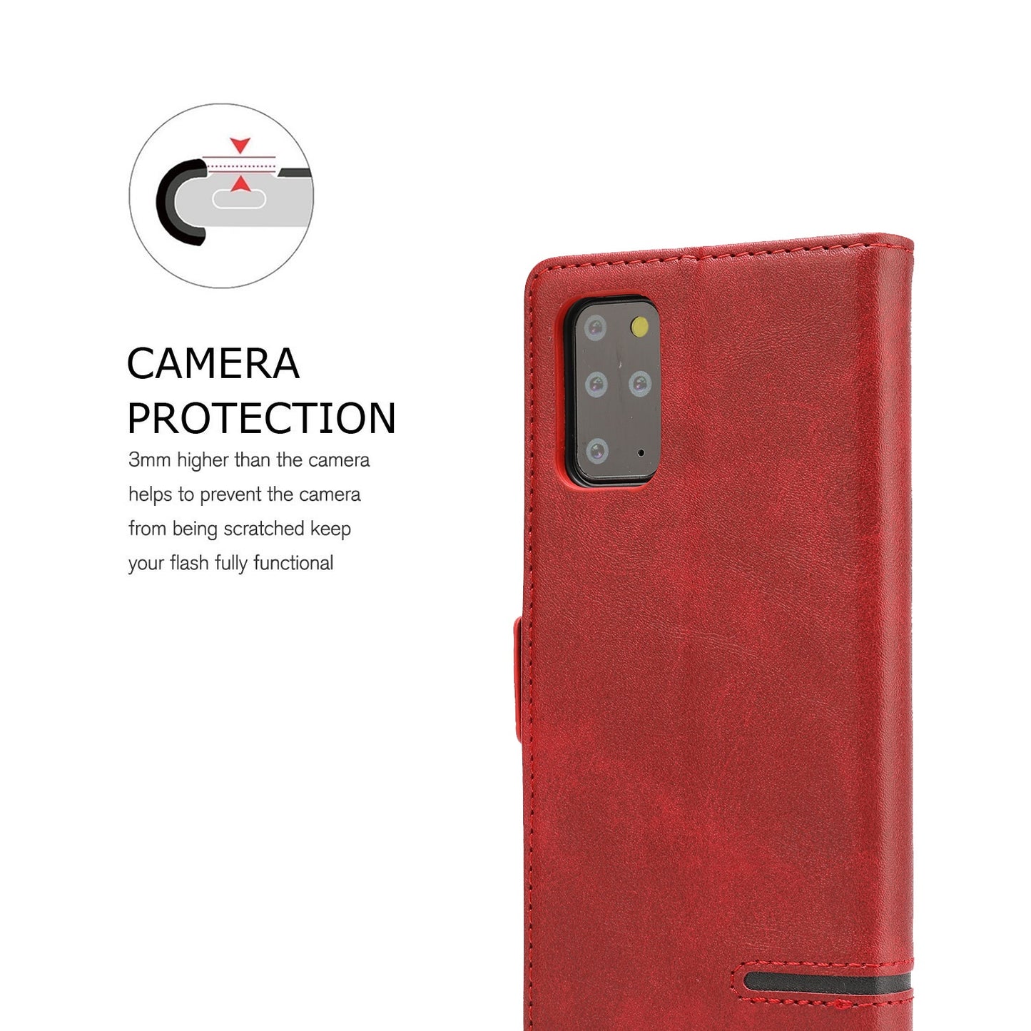Magnetic Leather Protective Cover Wallet Shell for Samsung Galaxy S20 Plus - Red