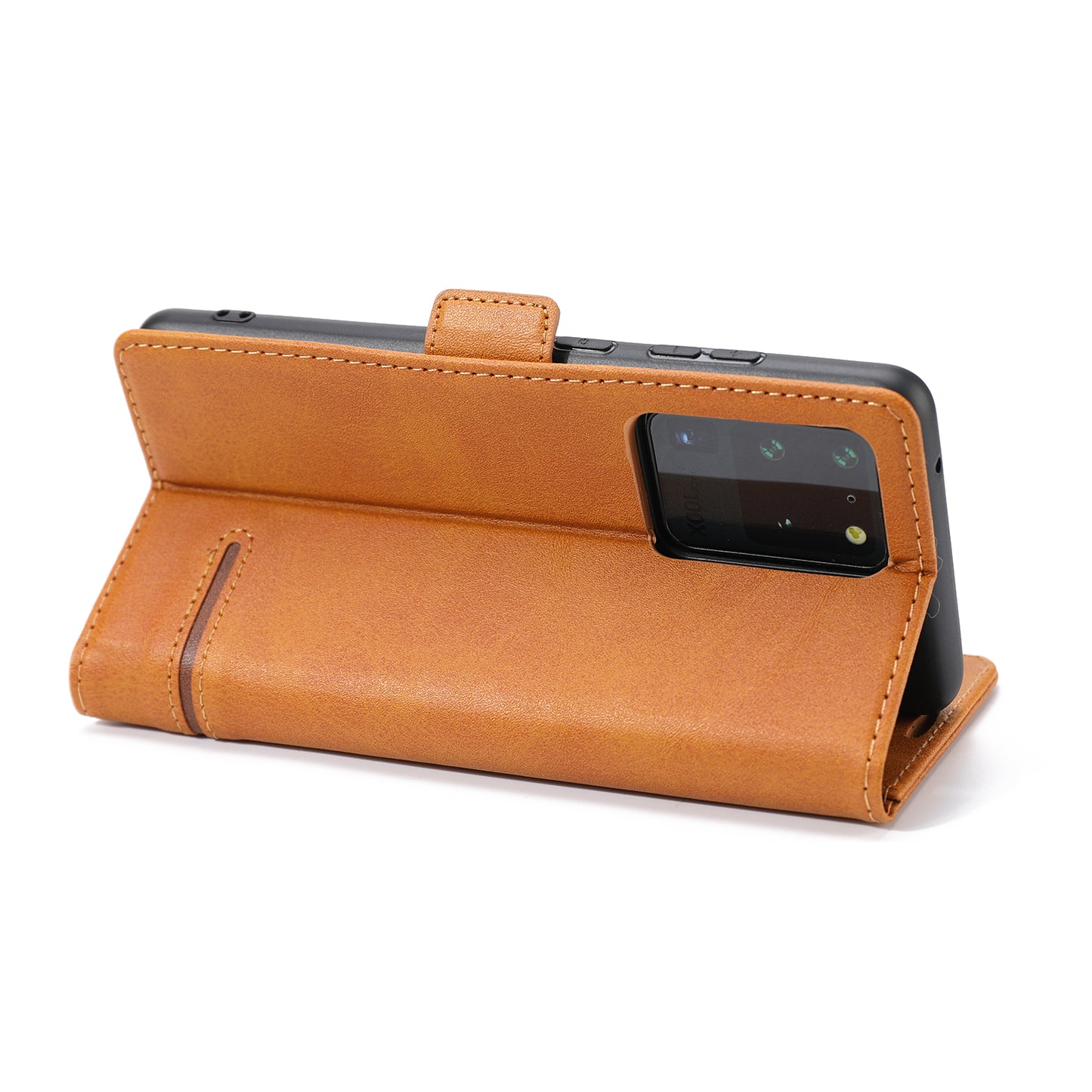 PU Leather Wallet Magnetic Mobile Phone Shell for Samsung Galaxy S20 Ultra - Brown