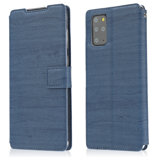 Wood Surface Leather Wallet Stand Case Cover for Samsung Galaxy S20 4G/S20 5G - Blue