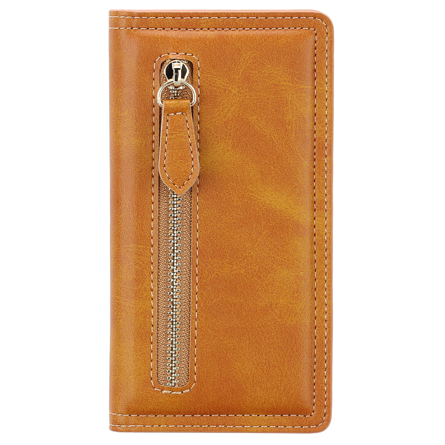 Zipper Pocket Wallet Leather Phone Cover Casing for Samsung Galaxy S20 4G/S20 5G - Brown