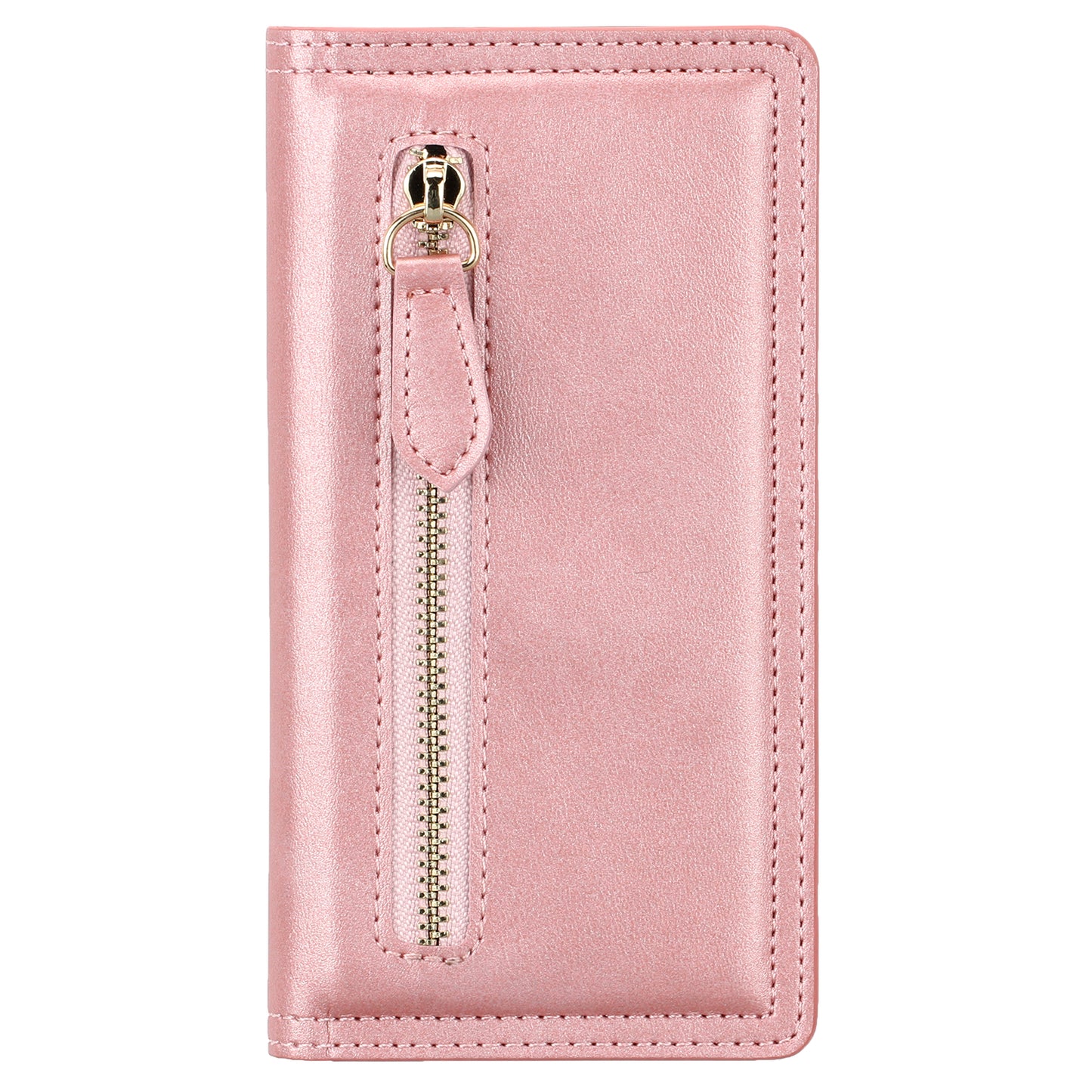 Zipper Pocket Wallet Leather Phone Cover Casing for Samsung Galaxy S20 4G/S20 5G - Rose Gold