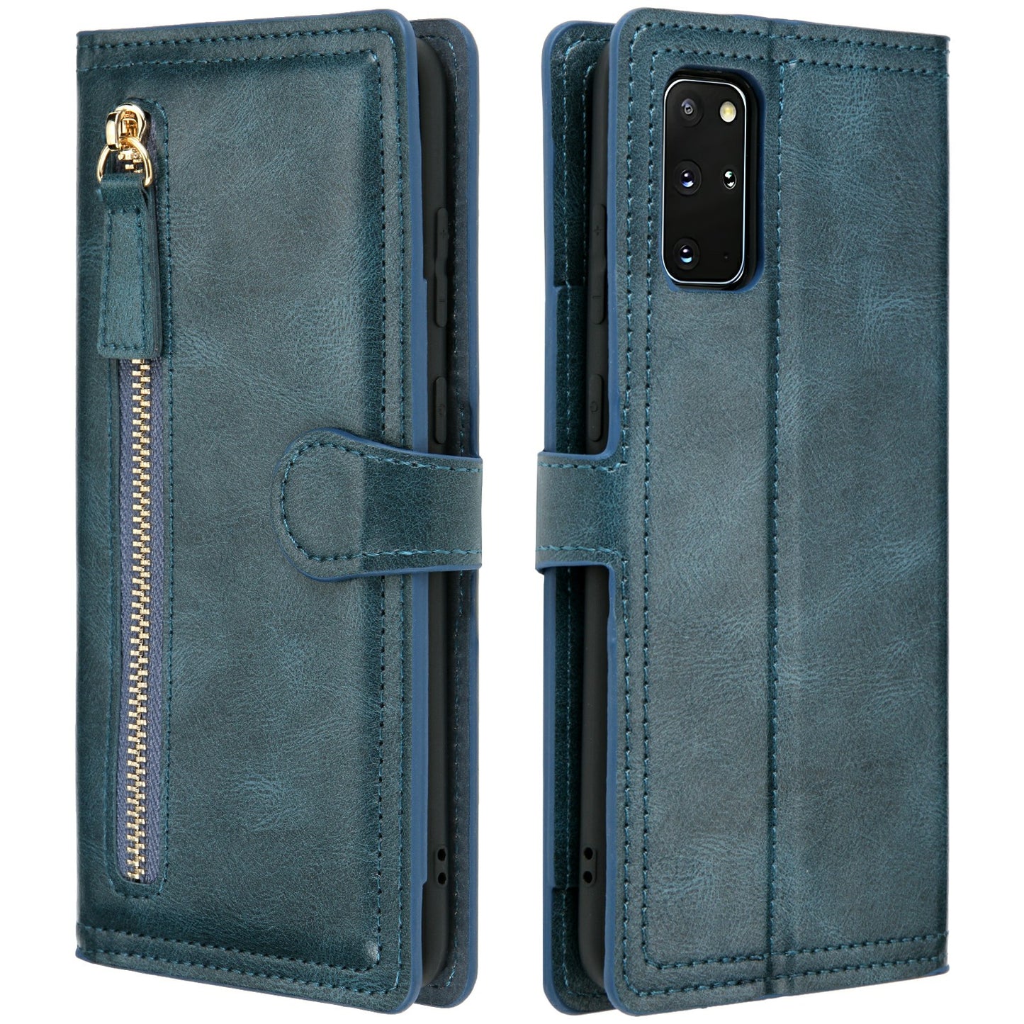 Zipper Pocket Wallet Leather Phone Cover Casing for Samsung Galaxy S20 Plus / S20 Plus 5G - Blue