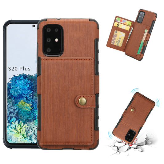 Brushed PU Leather Coated PC TPU Cover (Built-in Magnetic Holder Metal Sheet) for Samsung Galaxy S20 Plus - Brown