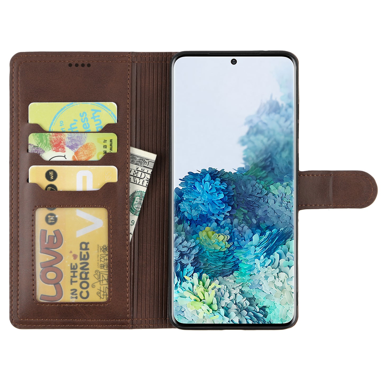Auto-absorbed Wallet Leather Phone Cover Case [Support Wireless Charging] for Samsung Galaxy S20 Plus 4G/5G - Coffee